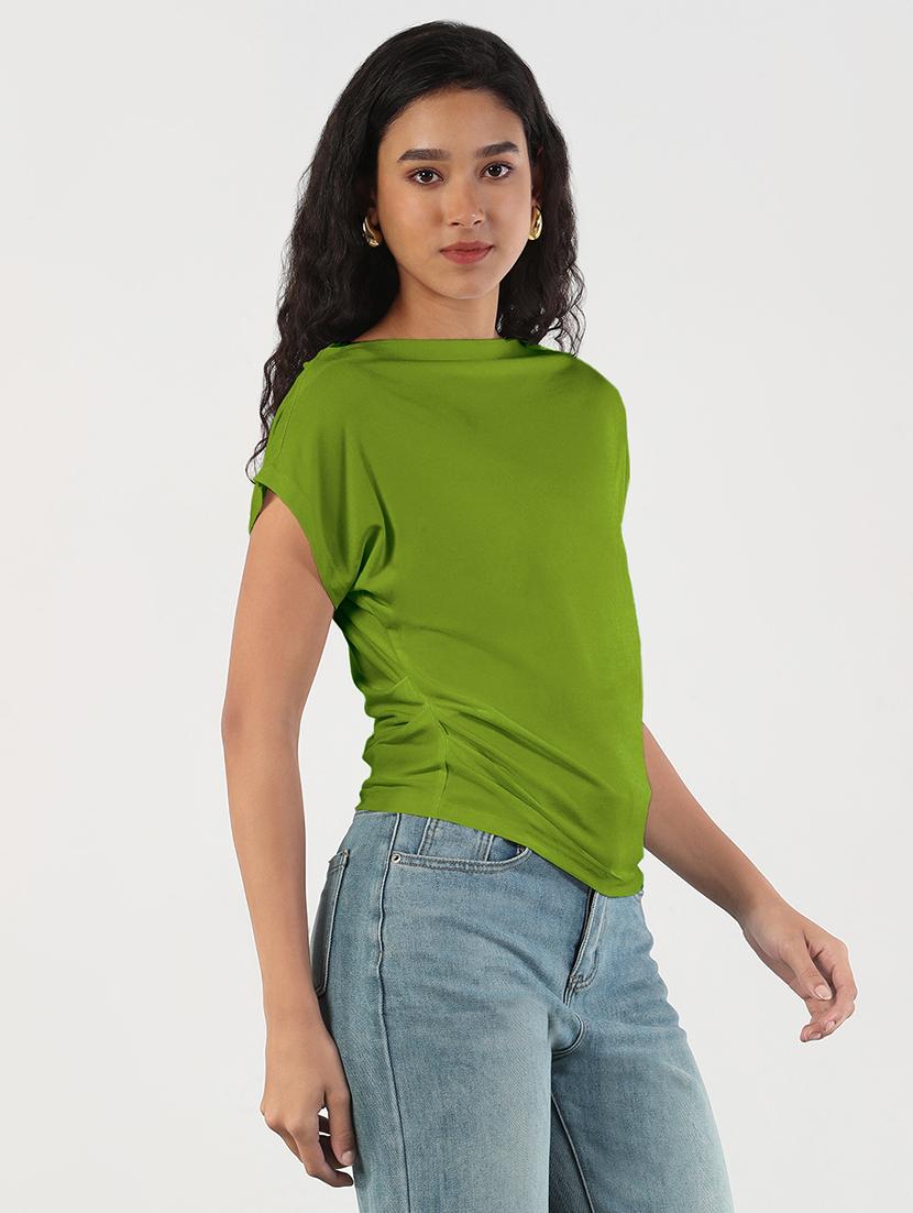 women green solid boat neck regular top - 21941964 - Standard Image - 2