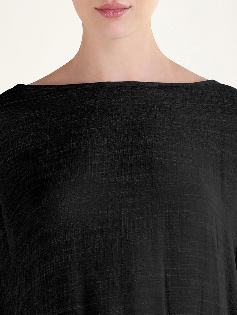 women black solid long sleeve asymmetric top - 21941969 - Standard Image - 2