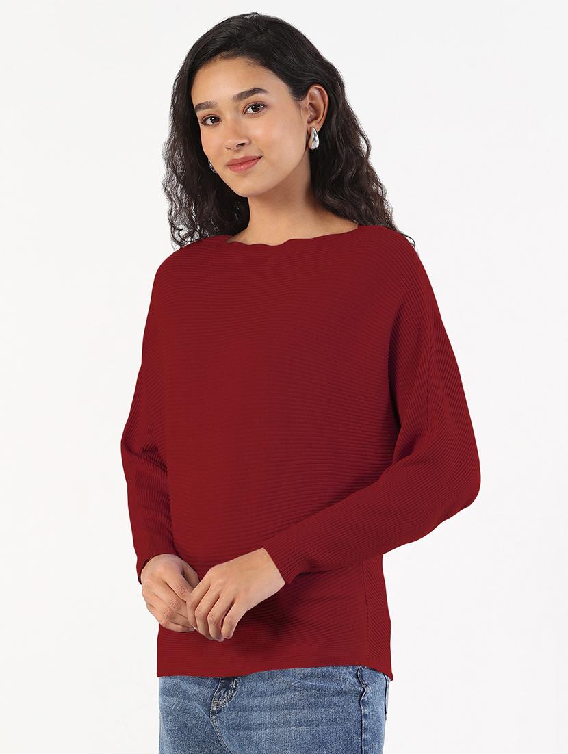 women maroon solid long sleeve regular pullover - 21941972 - Standard Image - 2