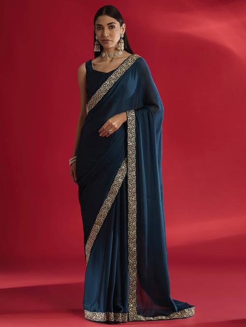 women solid with bordered saree with blouse - 21941984 -  Standard Image - 0