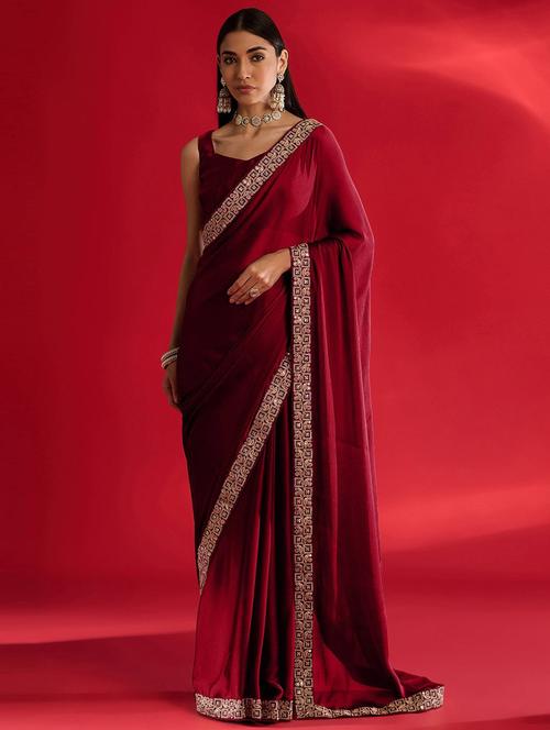 women solid with bordered saree with blouse - 21941985 -  Standard Image - 0