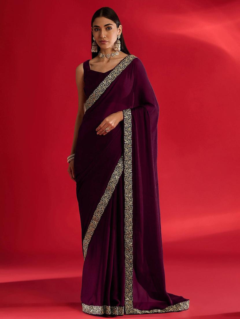 women solid with bordered saree with blouse - 21941986 -  Zoom Image - 0