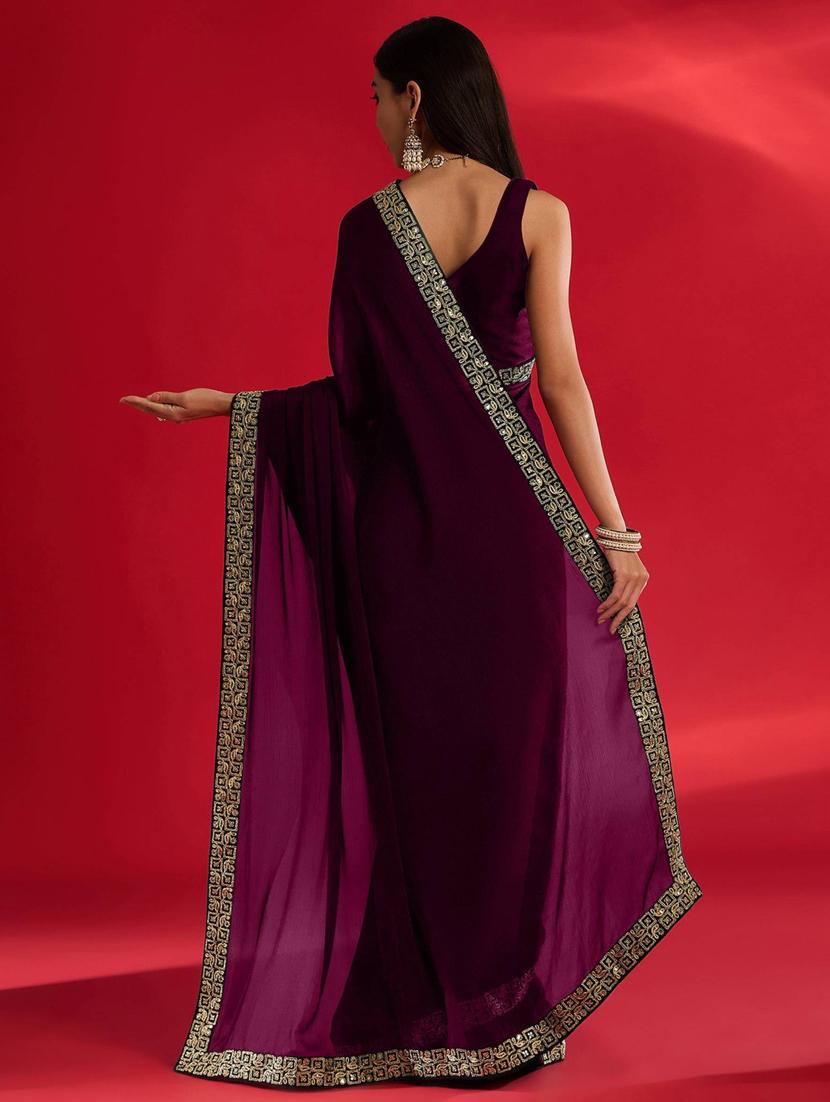 women solid with bordered saree with blouse - 21941986 - Standard Image - 2