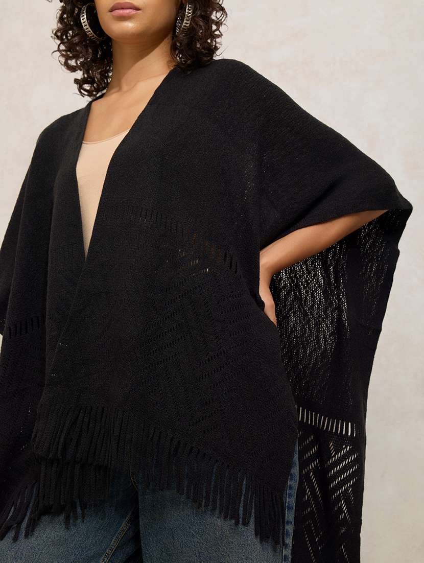 women balck solid open front shrug - 21941989 -  Standard Image - 2