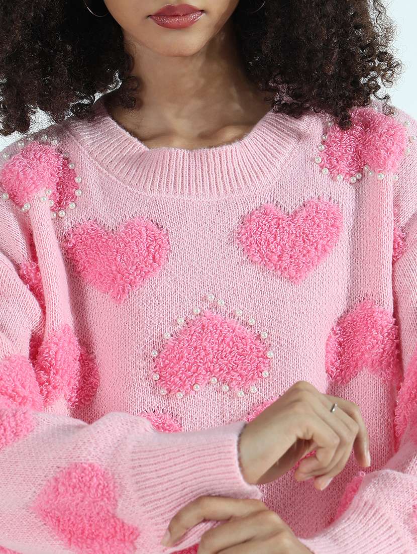 women pink self design long sleeve pullover - 21941997 -  Standard Image - 2