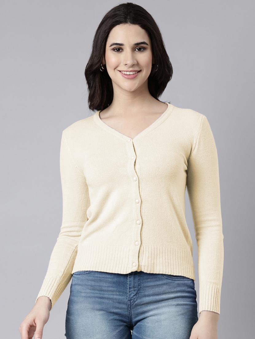 women yellow solid long sleeve cardigan - 21942001 - Zoom Image - 0