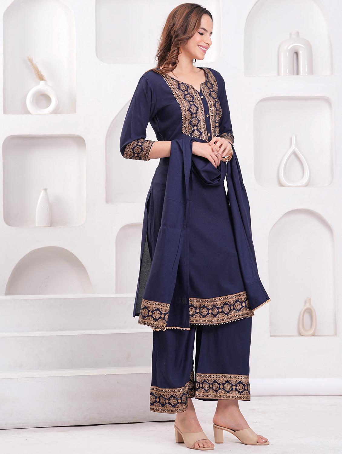 women three quarter sleeve kurta palazzo with dupatta set - 21942002 - Standard Image - 2