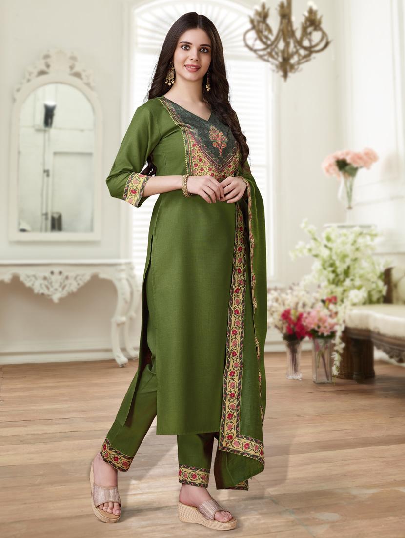 women three quarter sleeve kurta pant with dupatta set - 21942013 - Standard Image - 2