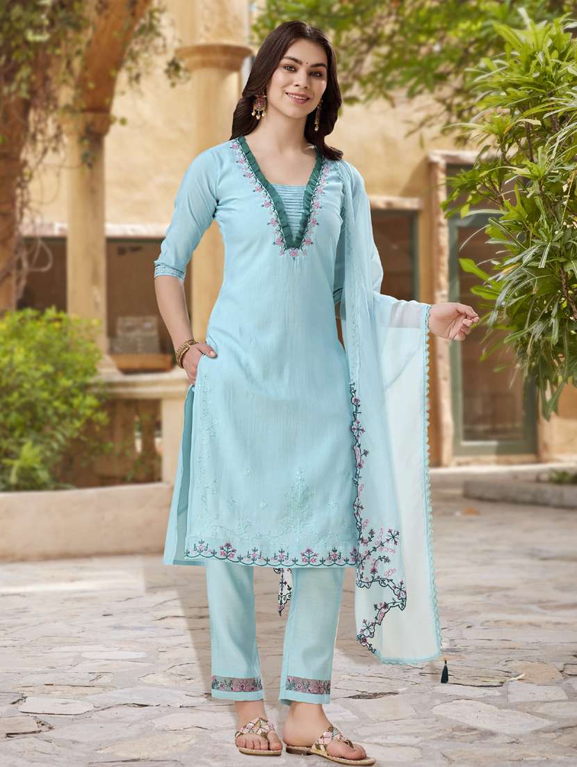 women three quarter sleeve kurta pant with dupatta set - 21942015 - Standard Image - 2