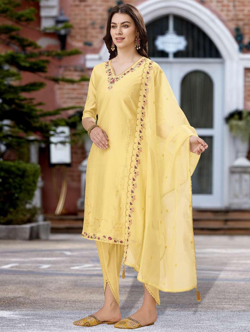 women three quarter sleeve dhoti kurta with dupatta set