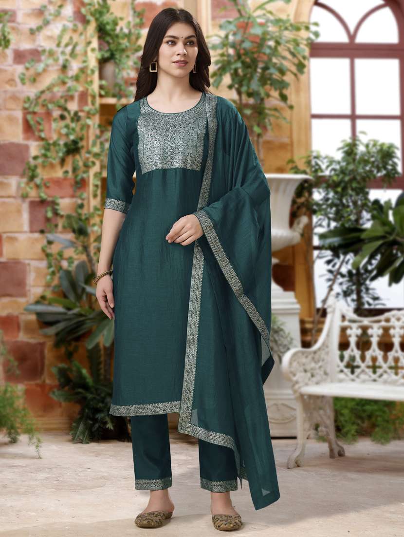 women three quarter sleeve kurta pant with dupatta set