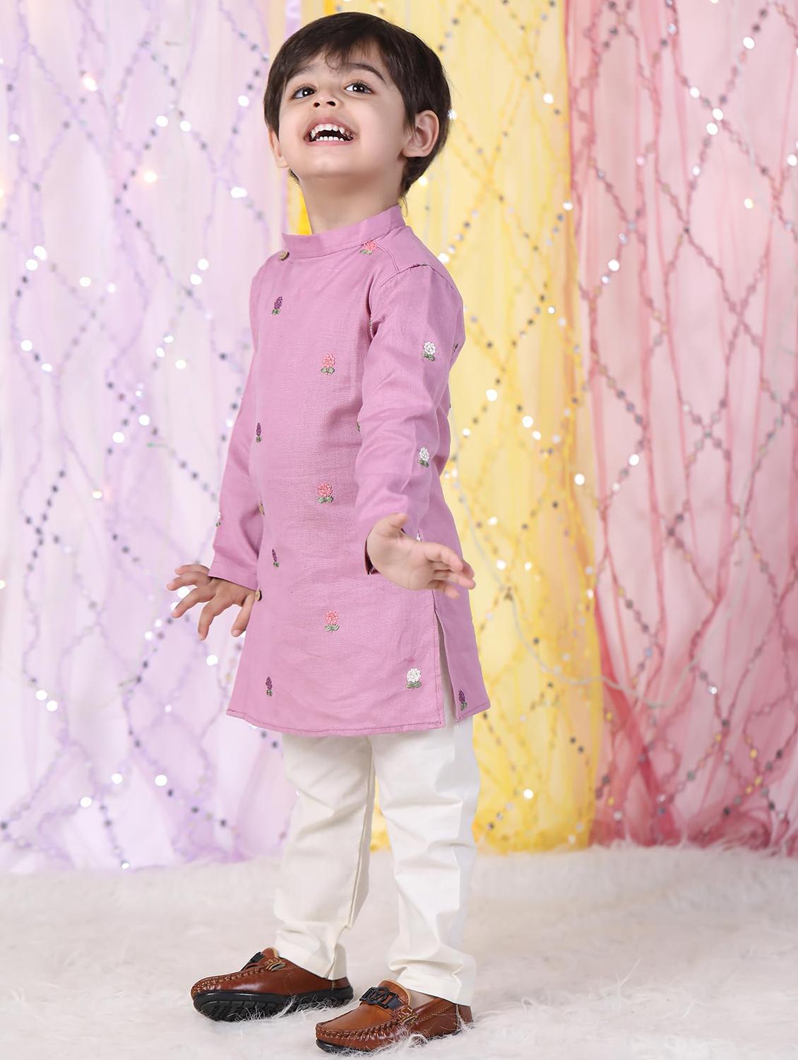 boys embroidered long sleeve kurta & pyjama set - 21942045 - Standard Image - 2