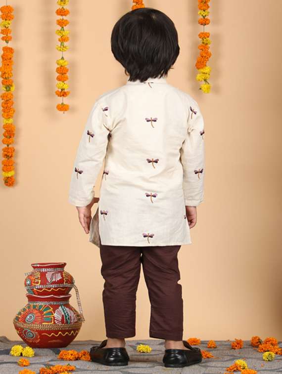 boys embroidered long sleeve kurta & pyjama set - 21942046 -  Standard Image - 2