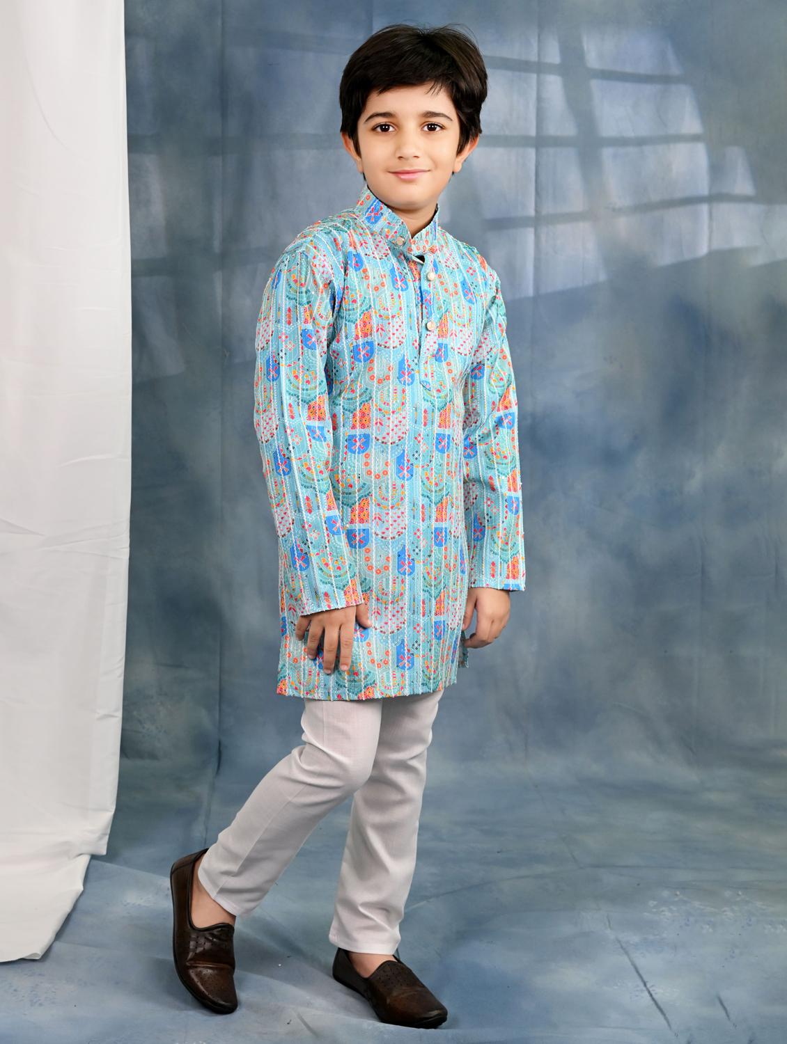 boys printed long sleeve kurta & pyjama set - 21942048 - Standard Image - 2