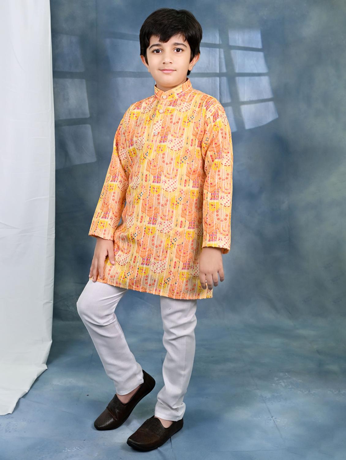 boys printed long sleeve kurta & pyjama set - 21942050 - Standard Image - 2