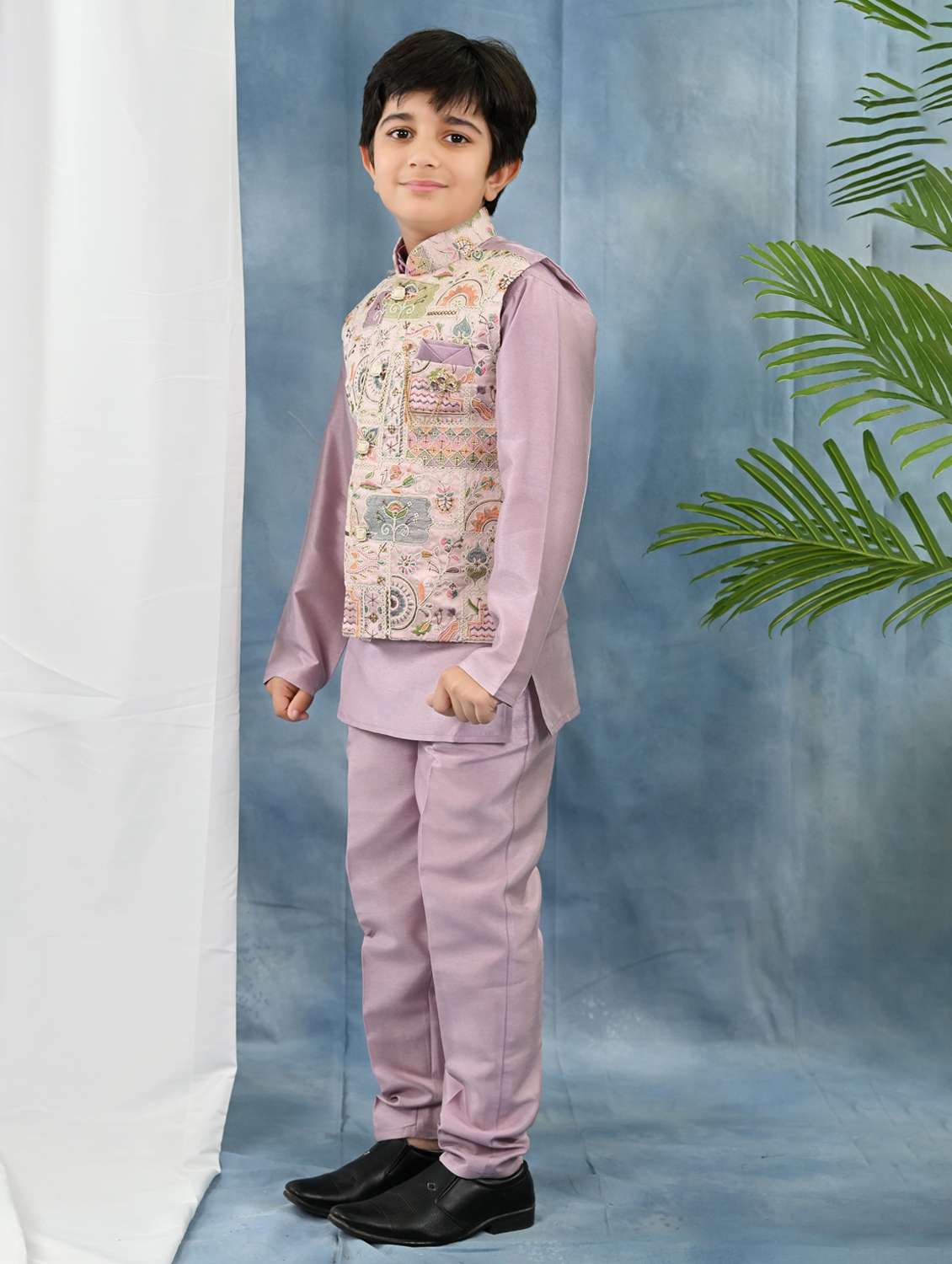 boys solid kurta pyjama with embroidered nehru jacket - 21942053 -  Standard Image - 2