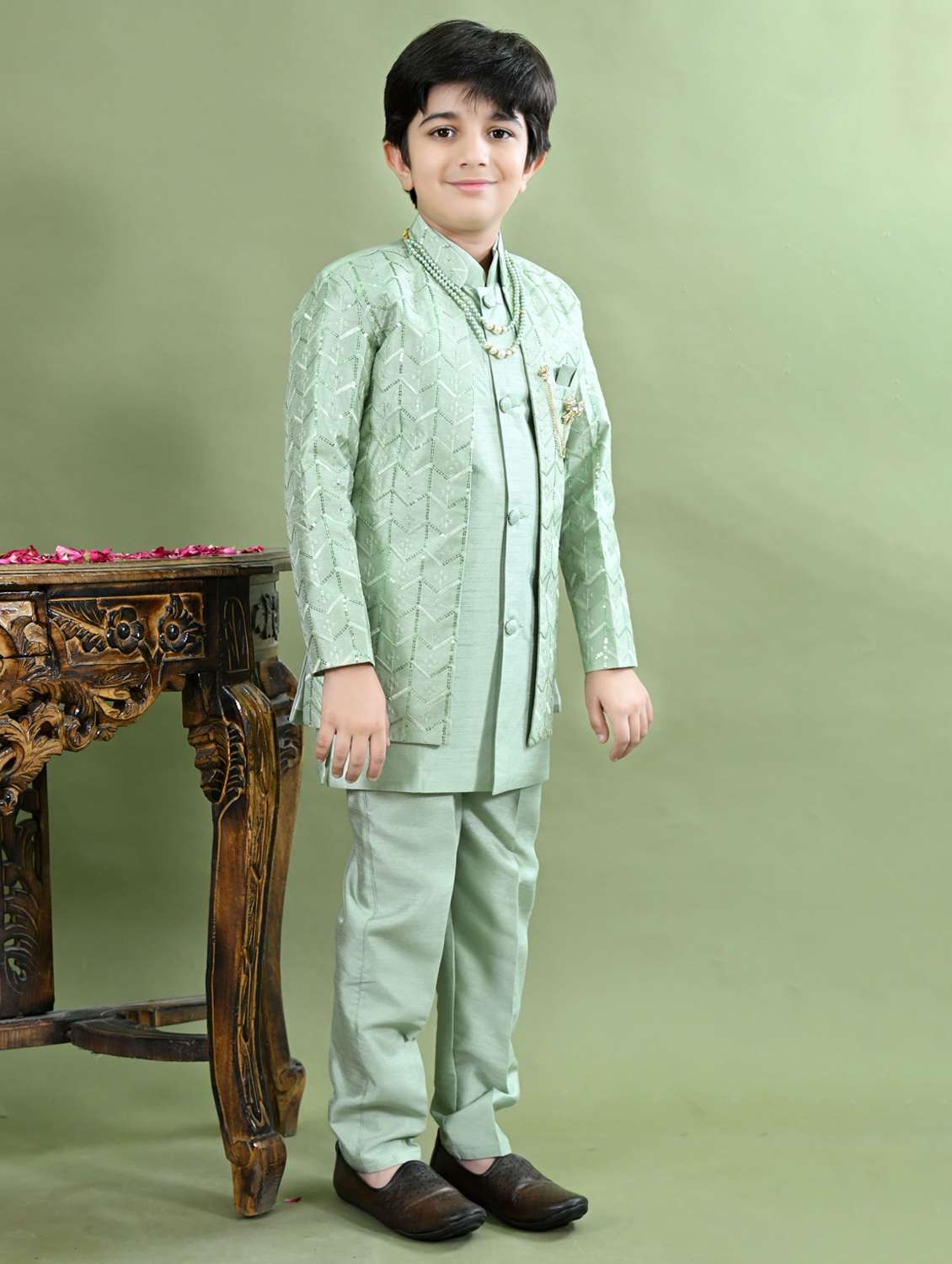 boys embroidered long sleeve sherwani - 21942055 - Standard Image - 2
