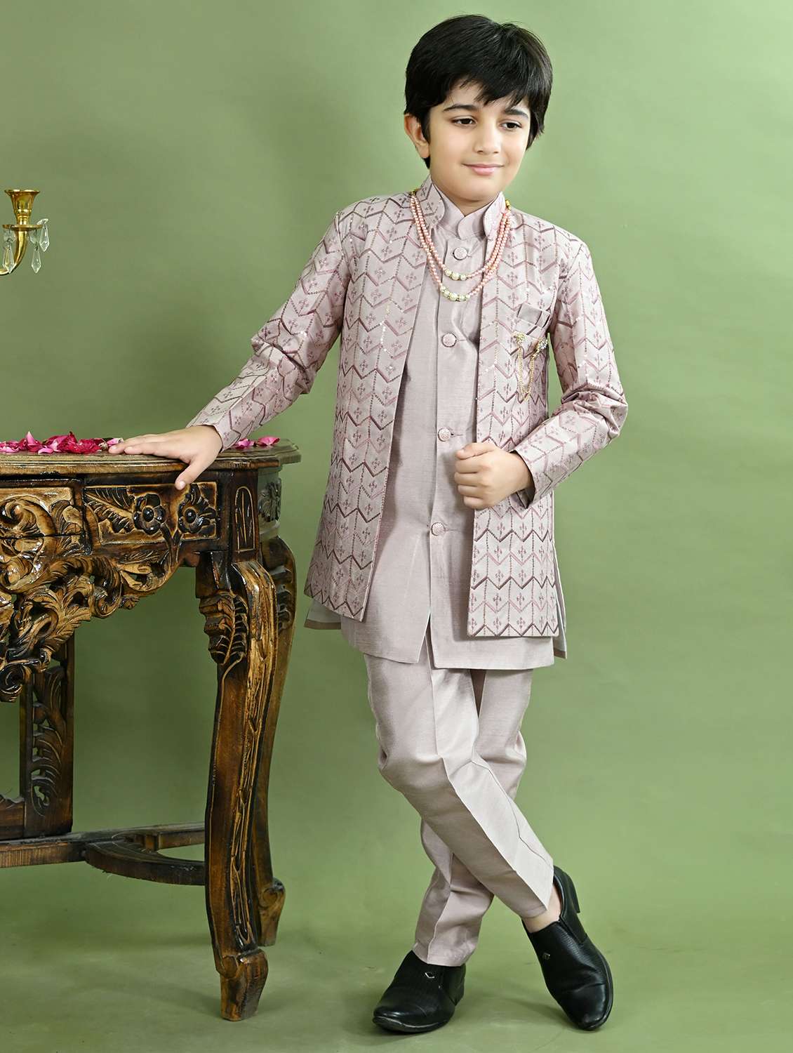 boys embroidered long sleeve sherwani