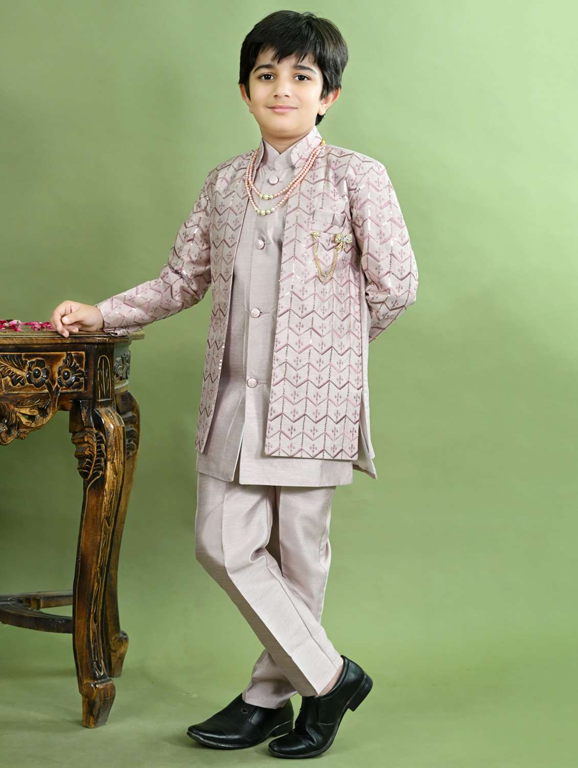 boys embroidered long sleeve sherwani - 21942056 - Standard Image - 2