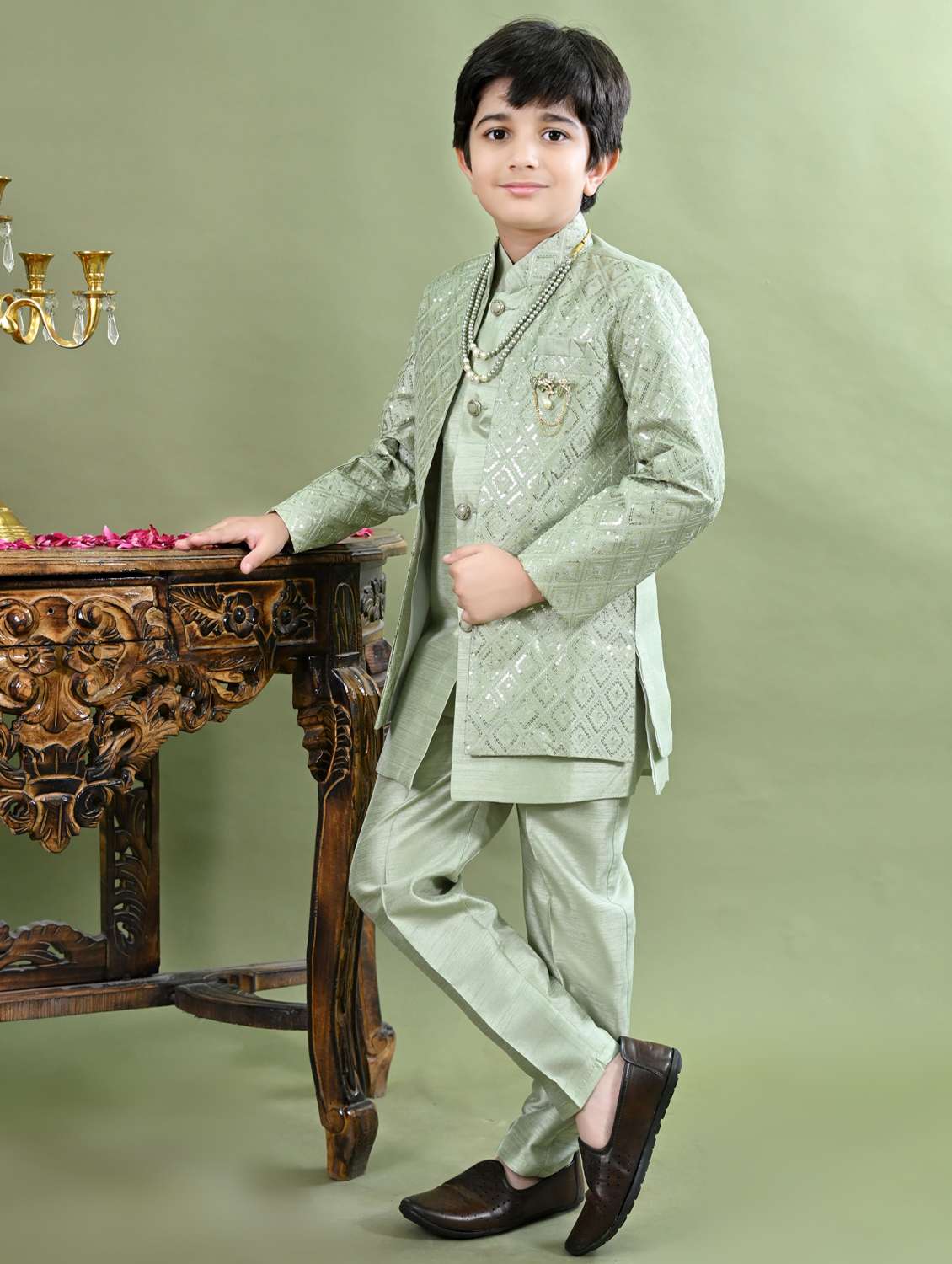 boys embroidered long sleeve sherwani - 21942057 -  Standard Image - 2