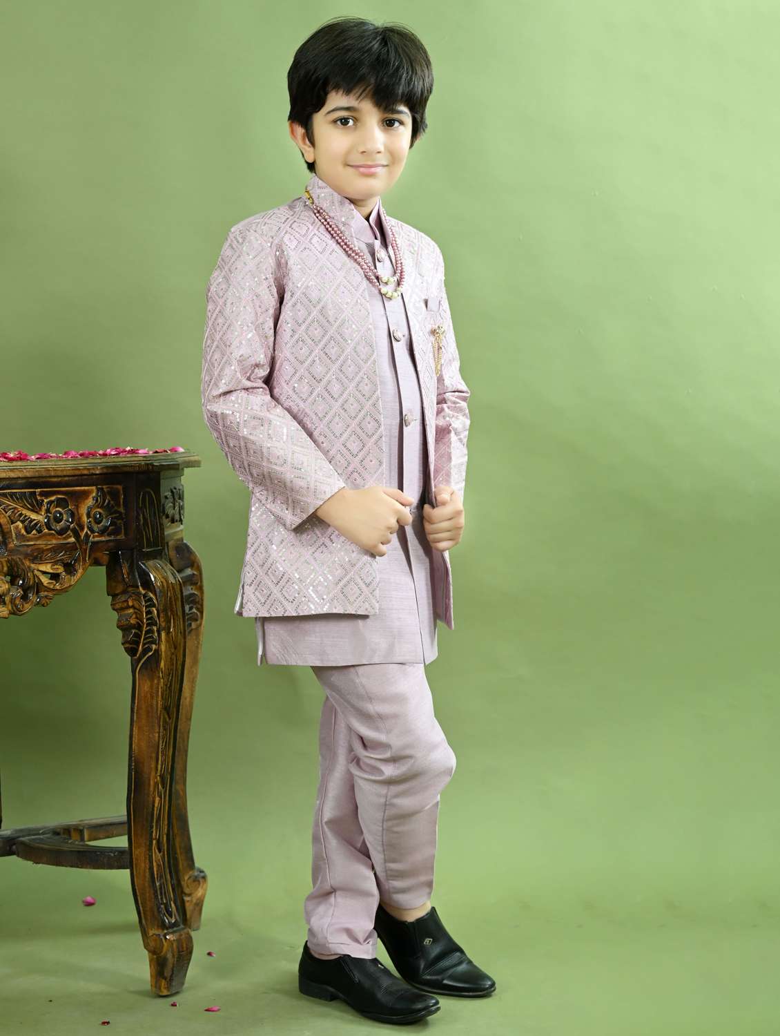 boys embroidered long sleeve sherwani - 21942058 - Standard Image - 2