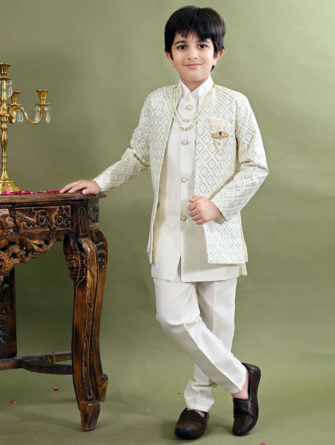boys embroidered long sleeve sherwani