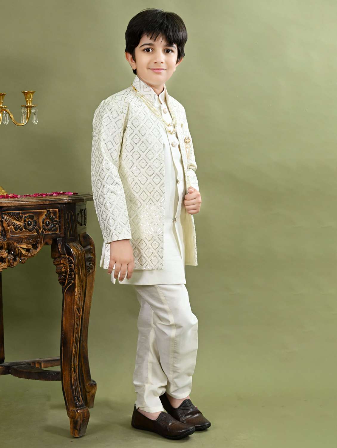 boys embroidered long sleeve sherwani - 21942059 -  Standard Image - 2