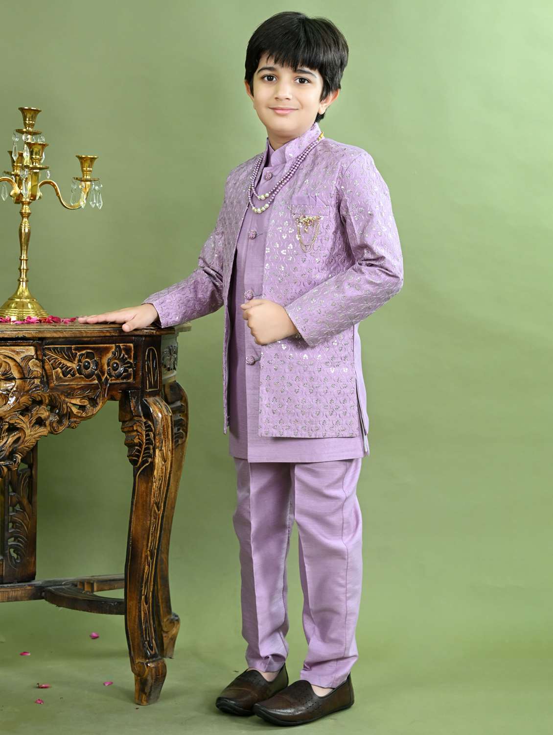 boys embroidered long sleeve sherwani - 21942060 - Standard Image - 2