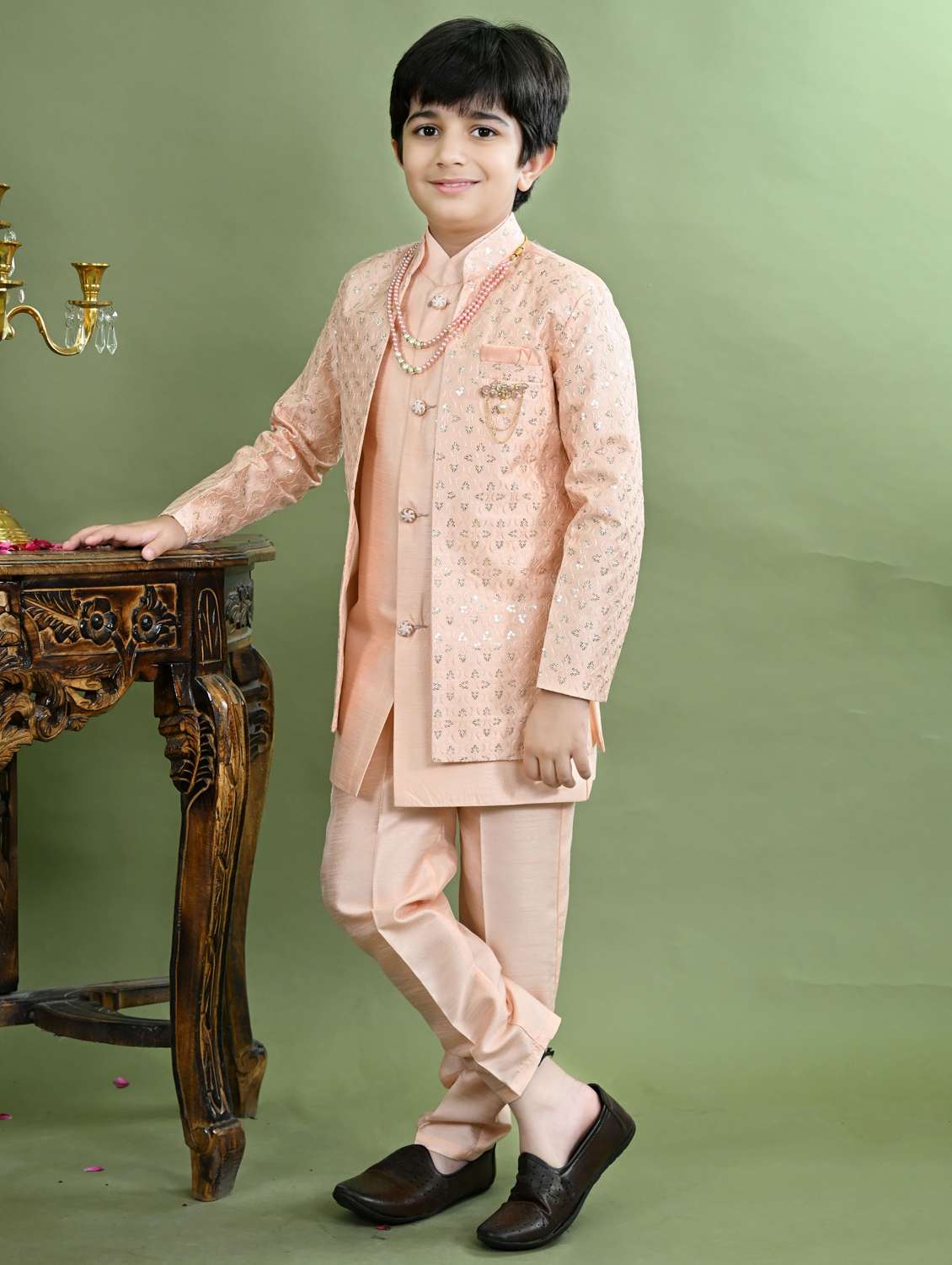 boys embroidered long sleeve sherwani - 21942061 - Standard Image - 2