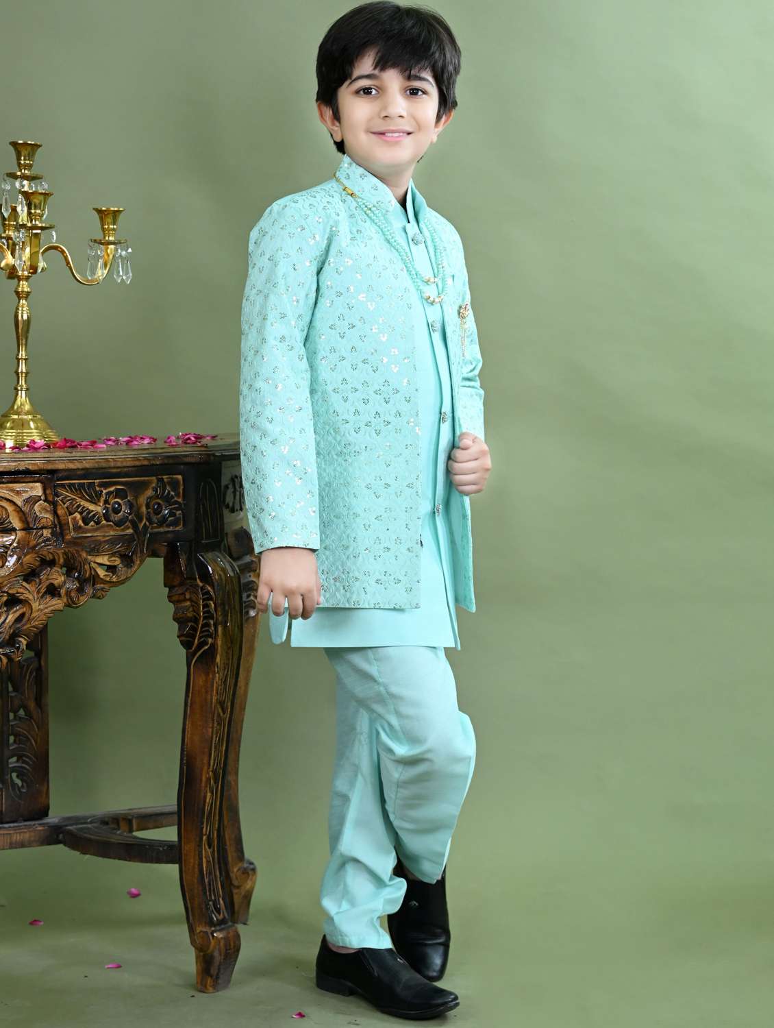 boys embroidered long sleeve sherwani - 21942062 -  Standard Image - 2