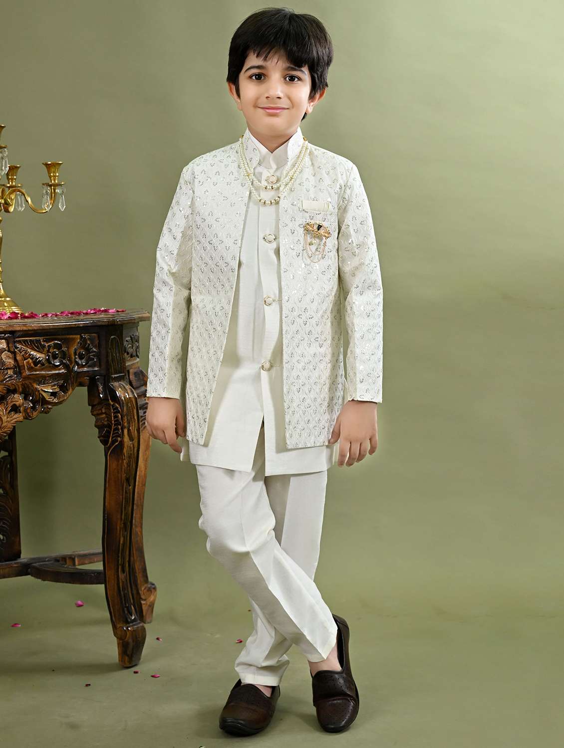 boys embroidered long sleeve sherwani