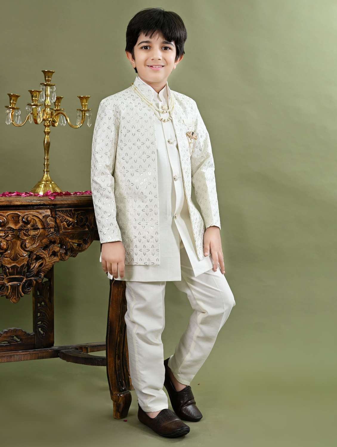 boys embroidered long sleeve sherwani - 21942063 - Standard Image - 2