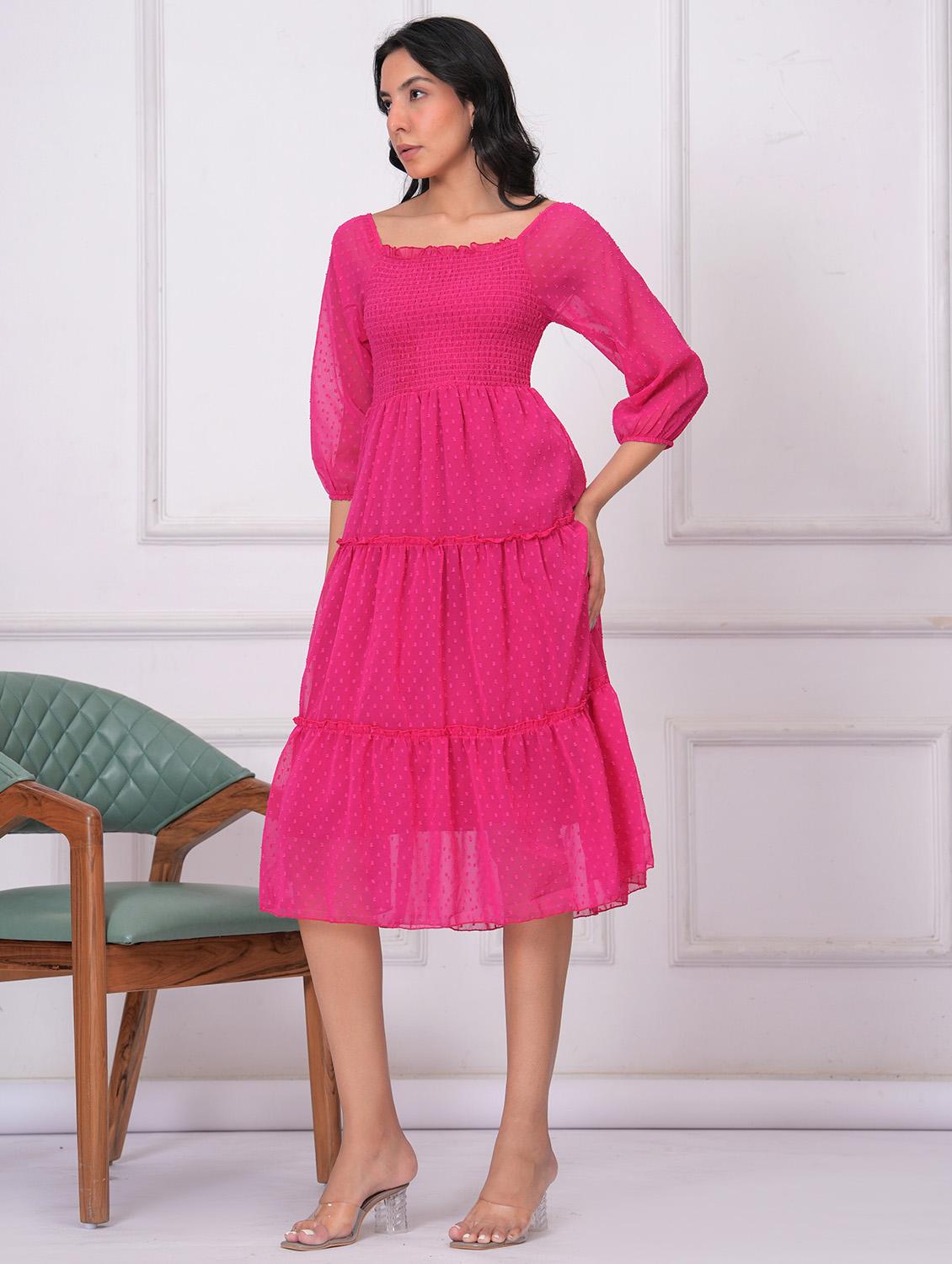 women self designed puff sleeves tiered dress - 21942064 - Standard Image - 2