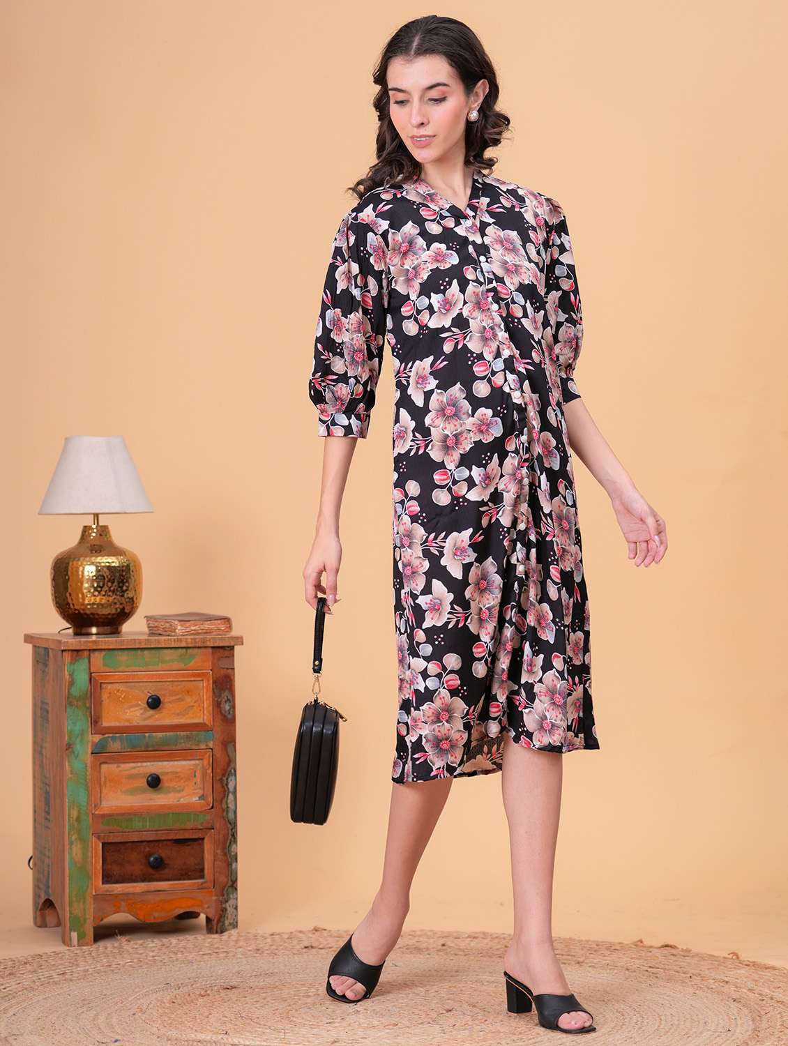 women floral print puff sleeve a-line dress - 21942065 - Zoom Image - 0