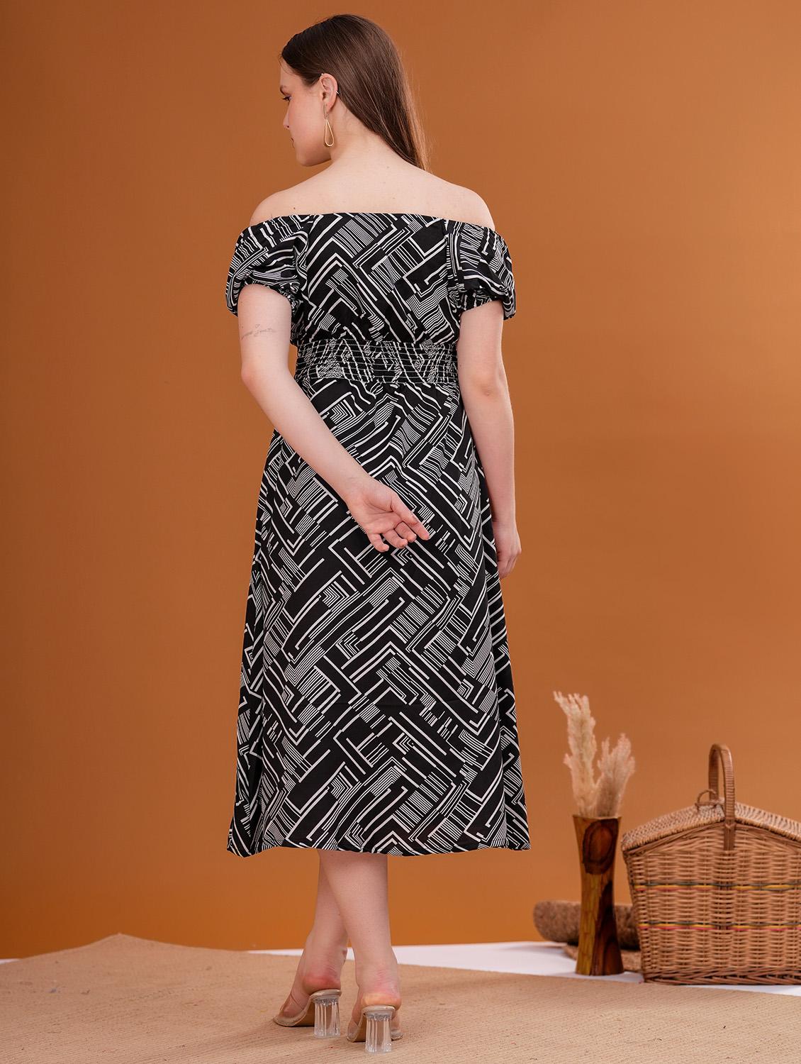 women printed off shoulder a-line dress - 21942066 - Standard Image - 2
