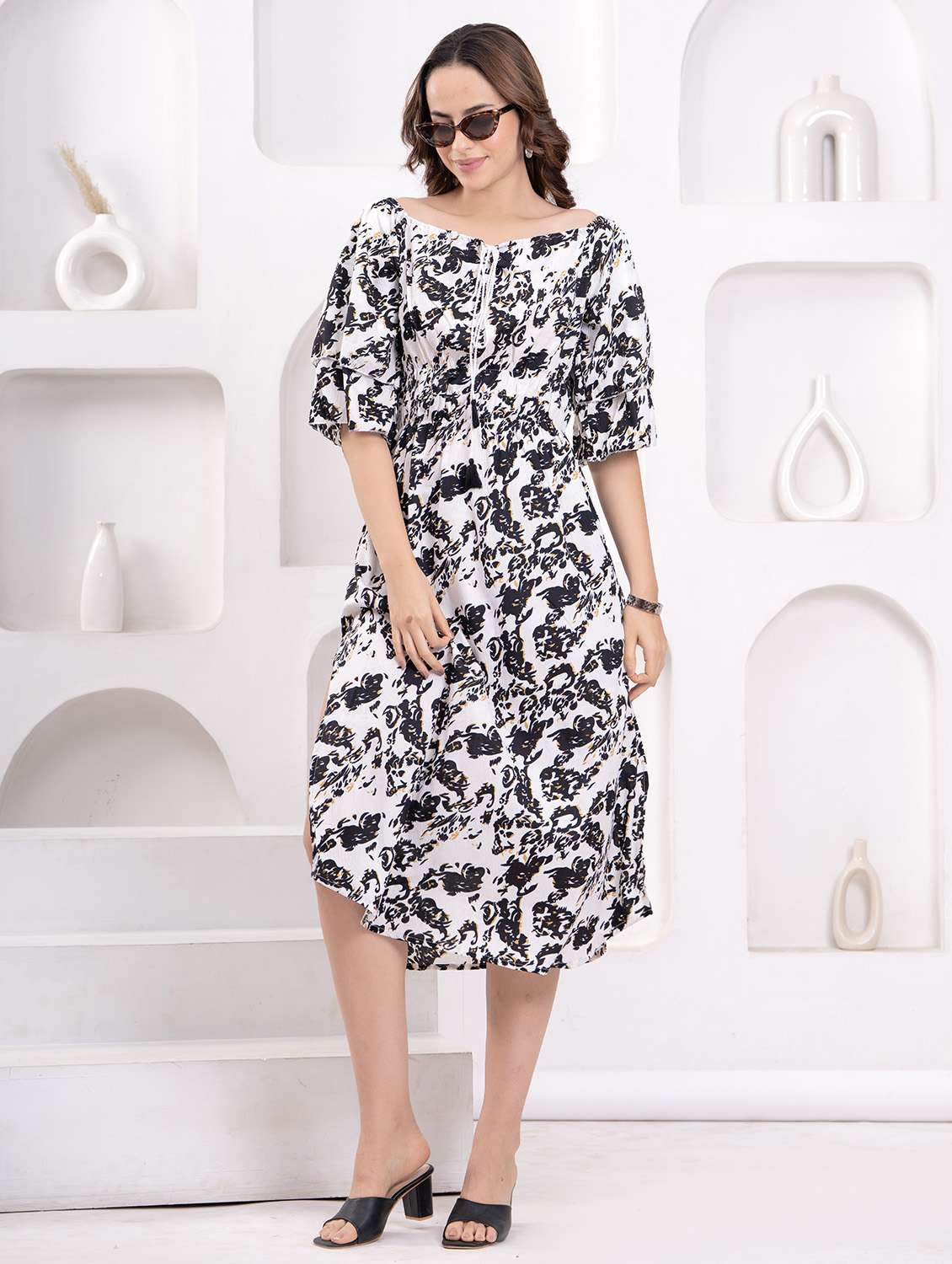 women printed off shoulder a-line dress - 21942090 - Zoom Image - 0