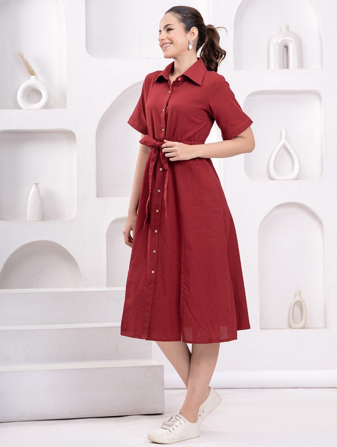 women solid collared short sleeve shirt dress - 21942097 - Standard Image - 2