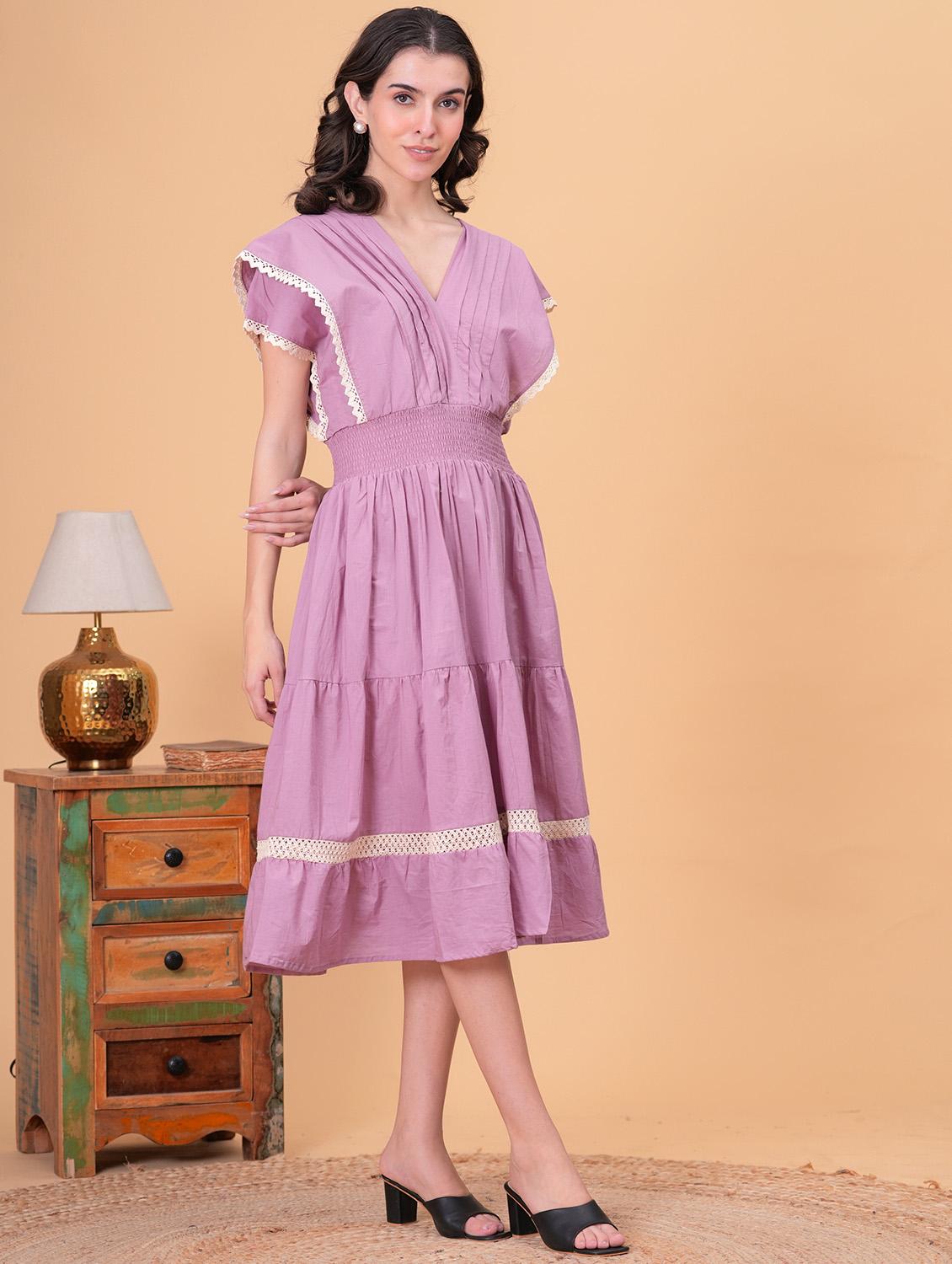 women solid short sleeve tiered dress - 21942101 - Standard Image - 2