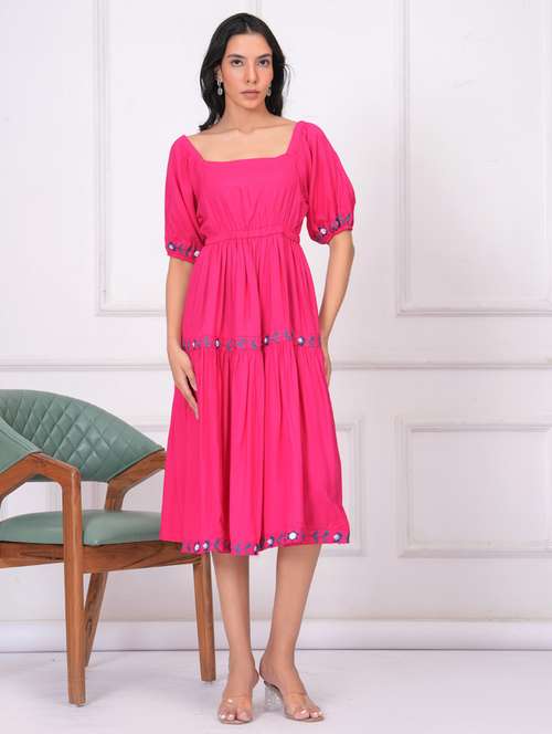 women embroidered puff sleeve tiered dress - 21942102 - Standard Image - 0