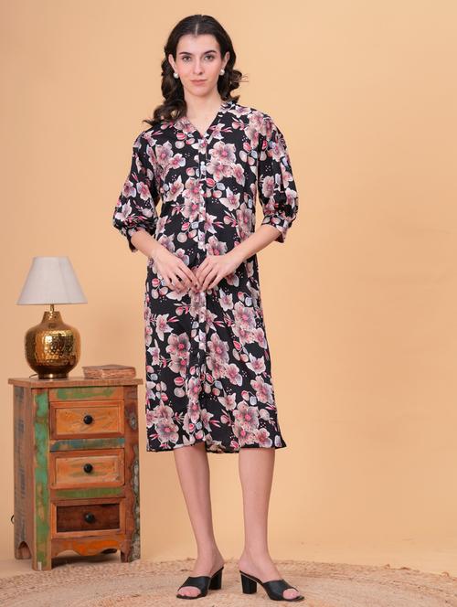 women floral print puff sleeve a-line dress - 21942114 - Standard Image - 0