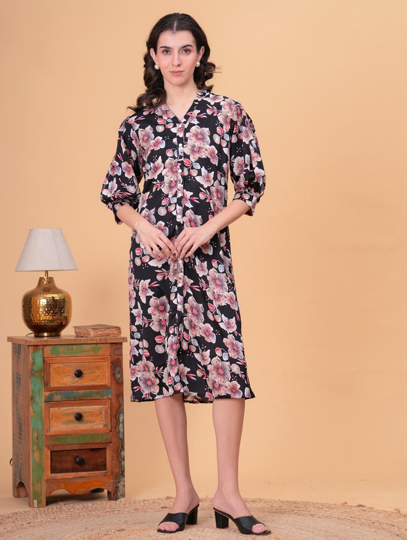 women floral print puff sleeve a-line dress - 21942114 - Zoom Image - 0