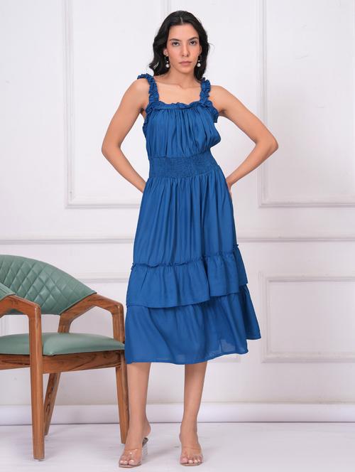 women solid shoulder strap layered dress - 21942119 - Standard Image - 0