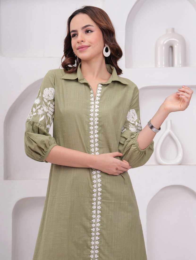 women embroidered puff sleeve a-line dress - 21942129 - Standard Image - 2