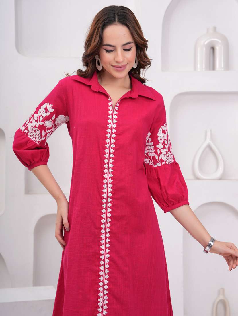 women embroidered puff sleeve a-line dress - 21942130 - Standard Image - 2