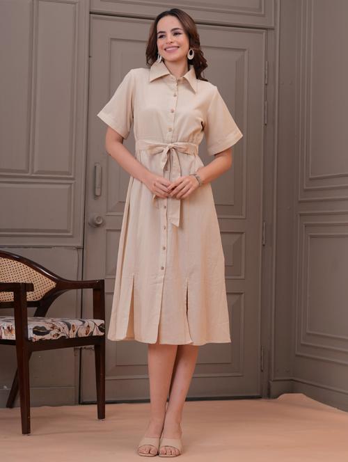 women solid collared short sleeve shirt dress - 21942136 - Standard Image - 0