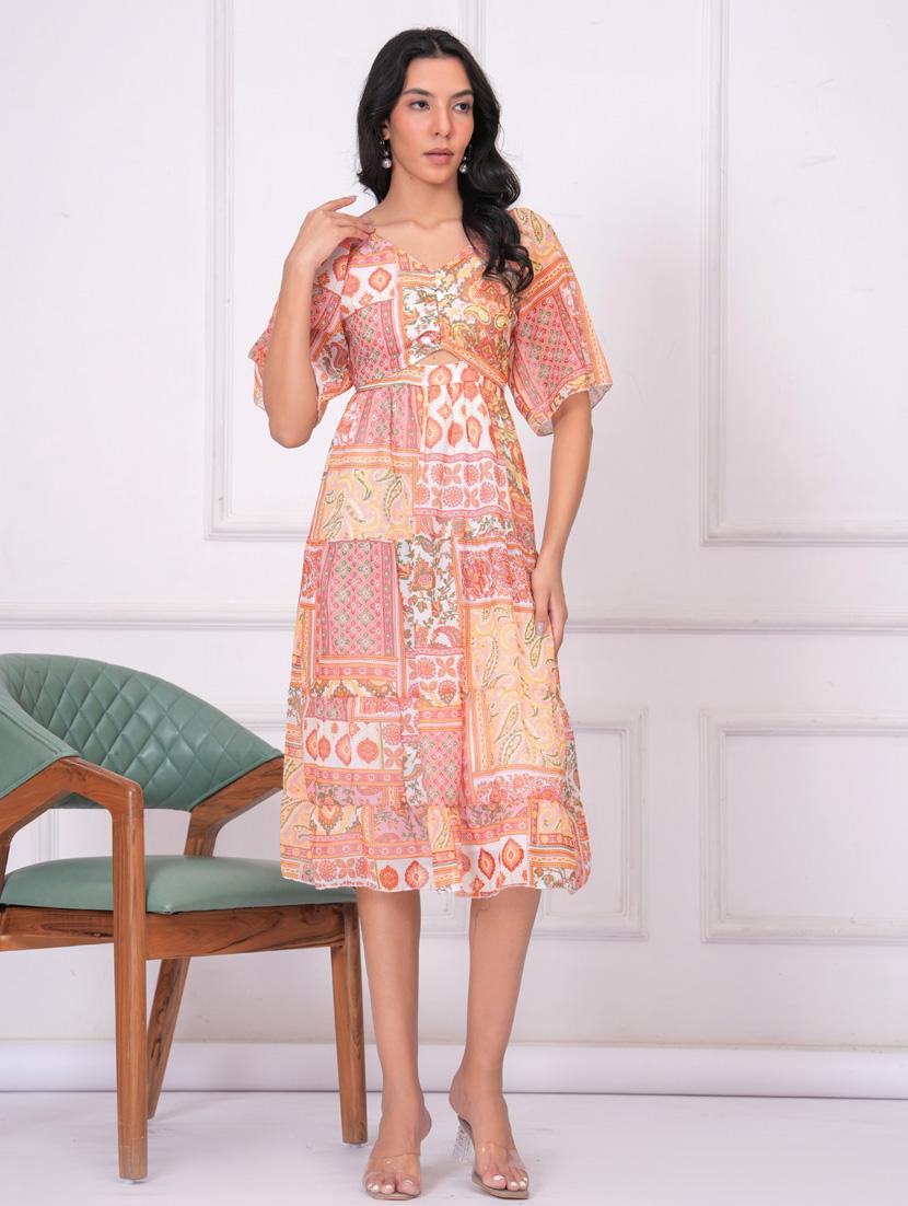 women printed puff sleeve tiered dress - 21942140 -  Zoom Image - 0