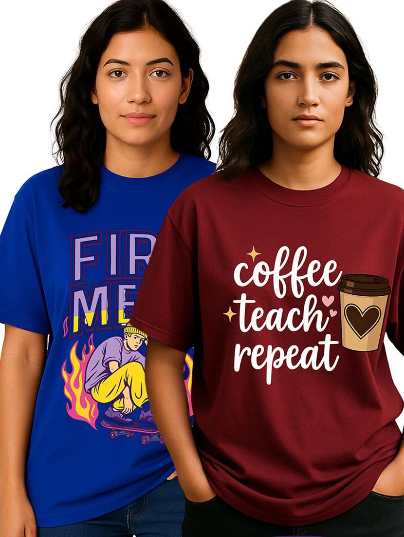 women pack of 2 printed short sleeve oversized t-shirt