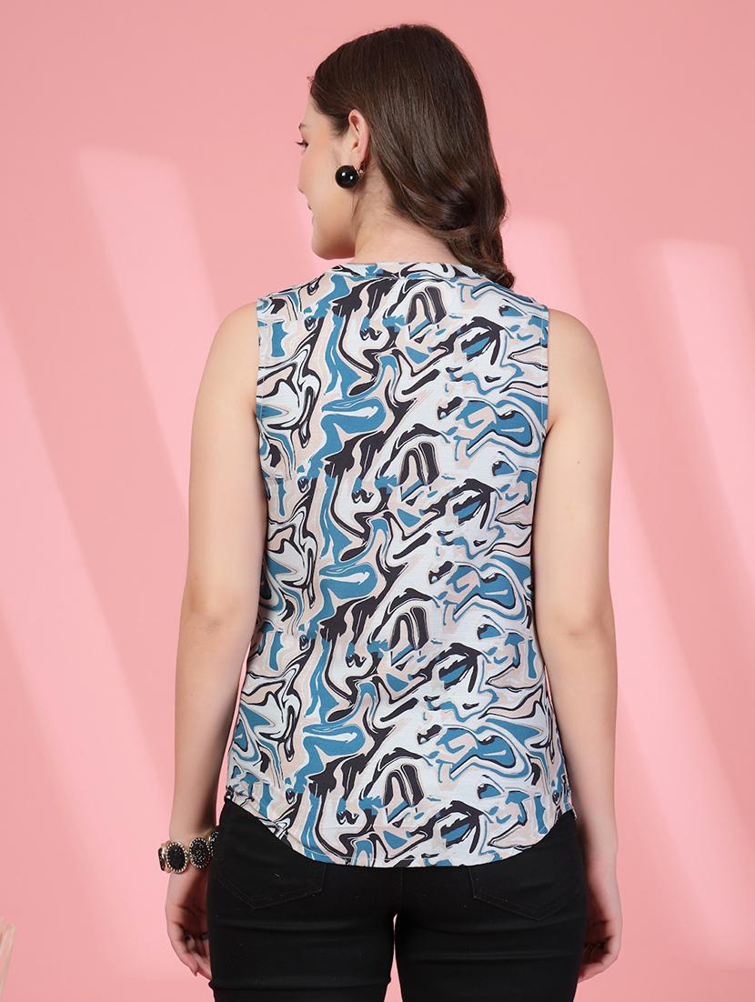 women printed mandarin neck sleeveless top - 21942202 - Standard Image - 7