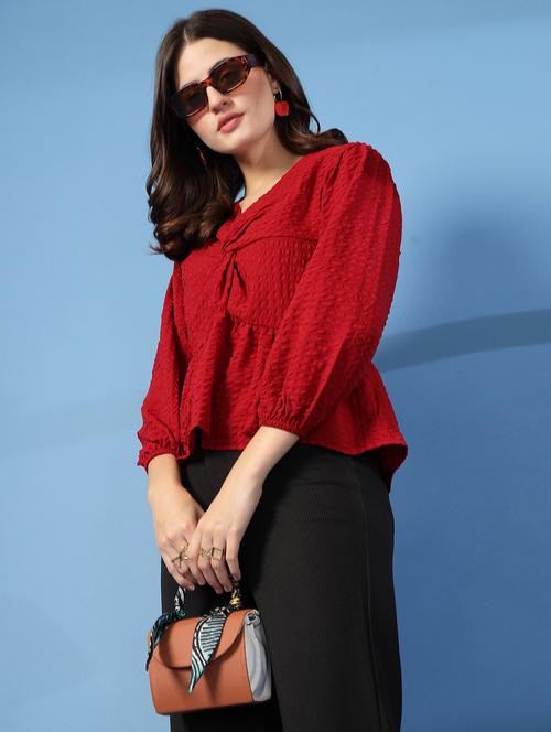 women self designed puff sleeve peplum top - 21942204 - Standard Image - 0