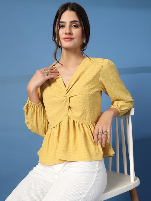 women self designed puff sleeve peplum top - 21942205 - Standard Image - 0